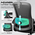 Fizzin Office Chair, Ergonomic Office Chair with High Back Mesh and Adjustable Lumbar Support, Home Mesh Office Desk Chairs with Wheels, Comfortable Gaming Chair for Long Hours (Deep Black)