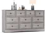 Grey 10 Drawer Dresser & TV Stand, 59" Large Dresser for Bedroom, Wooden Chests of Drawers, Rustic Storage Dressers Organizer for Bedroom, Hallway