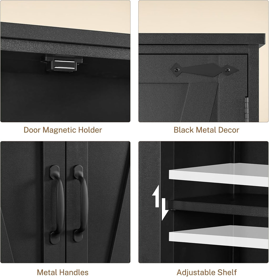 TEENFON 58" H Storage Cabinet with Adjustable Shelf, Kitchen Cabinet with 4 Doors, Farmhouse Pantry Cabinets, Cupboard for Kitchen, Bathroom, Living Room, Black