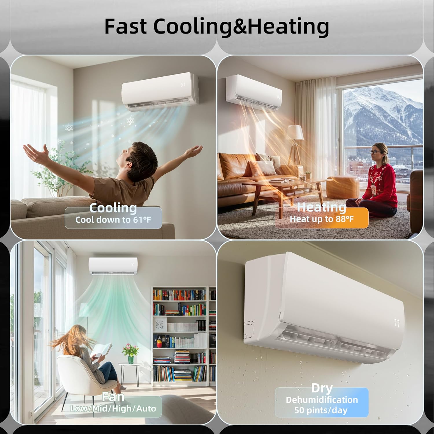 MEPTY 12000BTU Mini Split AC/Heating System, 19 SEER2 Energy Efficient Mini Split Air Conditioner with Heat Pump, Cools Up to 750sq.ft, Ductless Inverter AC Unit with Pre-Charged Condenser