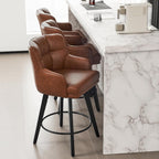 360°Swivel Counter Height Bar Stools with Back, 26 inch Solid Wood Legs, Bar Stool Modern Kitchen Island Chairs, Faux Leather (Brown- Faux Leather, 26" H- Set of 4)