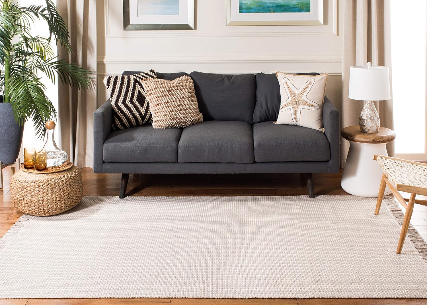 SAFAVIEH Area Rug 8x10 - Montauk Collection - Large - Ivory & Grey, Handmade Flat Weave Cotton, Boho Farmhouse Design, Ideal for Living Room, Bedroom, Office, Dining Space (MTK340A)