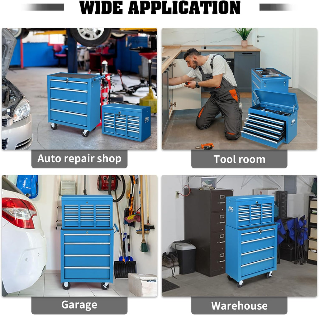 Winado 24" Portable Tool Box, 5 Drawer Tool Chest with Carry Handle, Top Case, Ball Bearing Runners, Lockable Metal Hand Toolbox for Garage, Warehouse, Repair Shop & Home, Blue