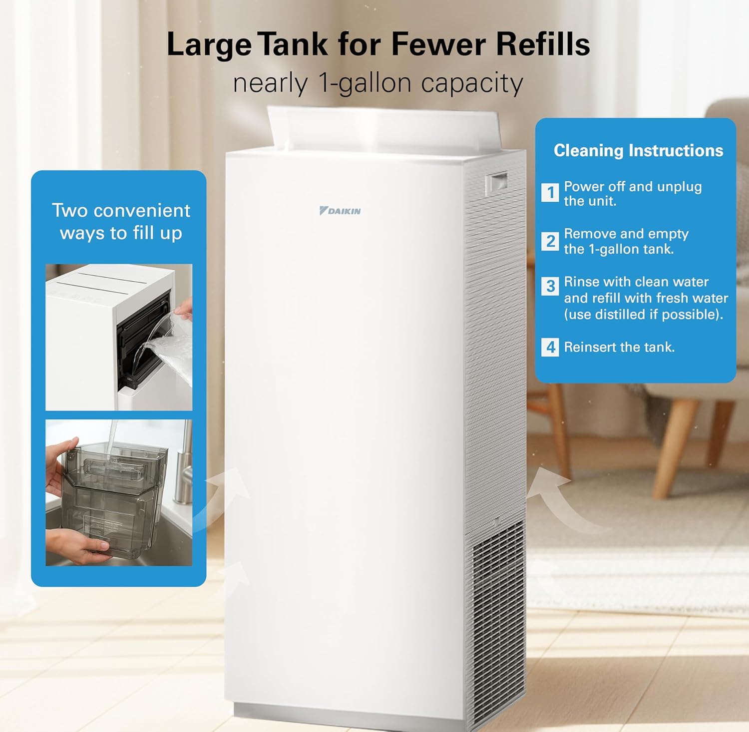 Daikin Room Air Purifier Bundle, HEPA Air Purifier with Pre-filter, Carbon, and UVC LED Light Filtration, Zero Ozone, CARB Certified, Includes 2 Purifiers and 2 sets of Replacement Filters