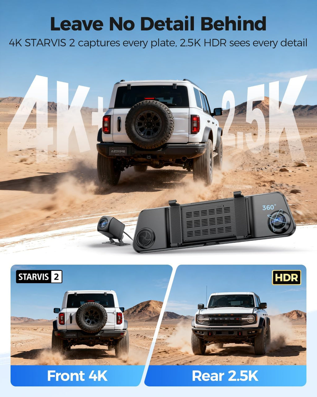 AZDOME PG17 Pro STARVIS 2 Mirror Dash Cam Front and Rear with IMX678  ADAS 12" Rear View Mirror Camera  4K+ 2.5K Dual HDR Dash Camera for Cars  5.8GHz WiFi Car Camera with 128GB Card Voice Control GPS