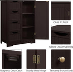 Yaheetech Large Bathroom Floor Cabinet with 4 Drawers and Single Door Cabinet, Freestanding Storage Cabinet for Living Room Kitchen Hallway, Espresso