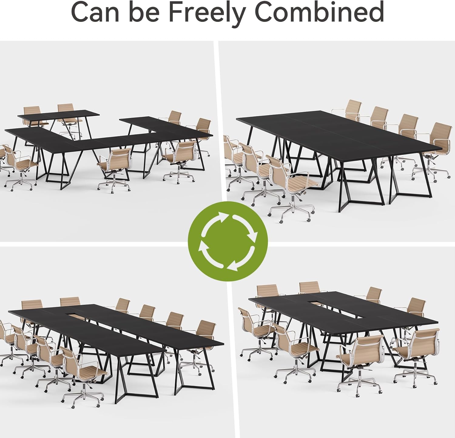 LITTLE TREE 70.86-Inch Conference Table for 8, Black Conference Room Table with Metal Base, Modern 5.9 ft Rectangular Table for Boardroom, Meeting, Conference Room