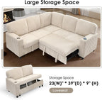 81" Modular Sectional Sofa, L Shaped 5-Seater Sleeper Sofa with Pull Out Bed, Hidden Storage, Cup Holders & USB Charging Ports, Sectional Couches for Living Room, Corduroy, Beige
