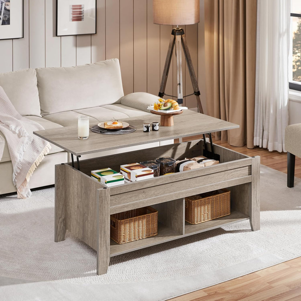 Yaheetech Lift Top Coffee Table with Hidden Storage Compartment & Lower Shelf, Lift Tabletop Farmhouse Table for Living Room Office Reception, 47.5in L, Gray