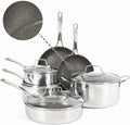 Martha Stewart Badgley Hybrid Nonstick 10 Piece TriPly Stainless Steel Pots and Pans Non-Toxic Kitchen Cookware Set - Laser Etched Perfect Sear Nonstick W/Stay Cool Handle Dishwasher & Induction Safe
