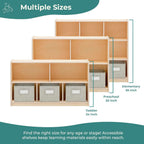 Guidecraft EdQ Three Shelf Compartment Storage Natural with 3 Fabric Bins: Wood Bookshelf and Toy Organizer for Kids, Storage Unit for Homeschool and Classroom