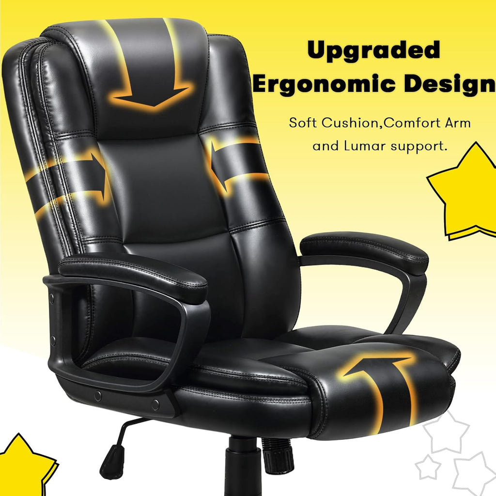 OFIKA Home Office Chair, 400LBS Big and Tall Computer Chair Heavy Duty Design, Ergonomic High Back Cushion Lumbar Back Support, Adjustable Executive Leather with Armrest