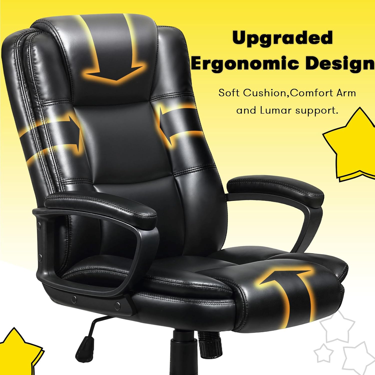 OFIKA Home Office Chair, 400LBS Big and Tall Computer Chair Heavy Duty Design, Ergonomic High Back Cushion Lumbar Back Support, Adjustable Executive Leather with Armrest
