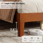 AMERLIFE Queen Sizes Solid Wood Bed Frame with 48" Headboard, Mid Century Modern Platform Bed with Silent Wood Slat System, No Box Spring Needed, Under-Bed Storage, Brown
