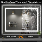 LED Bathroom Mirror, 48"X32" with Front and Backlit, Anti-Fog, Large Bathroom Vanity Mirror for Wall, Memory Function, Stepless Dimmable, Tempered Glass (Horizontal/Vertical)