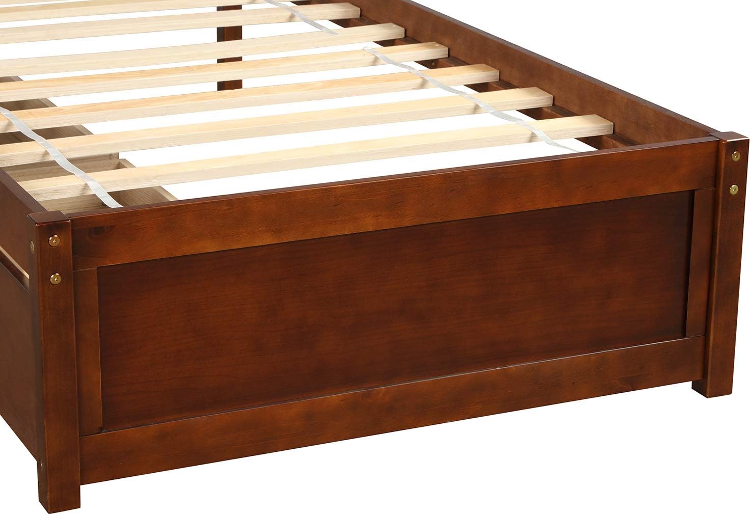 Harper & Bright Designs Twin Bed Frame with Storage, Wood Platform Bed with 2 Drawers and Headboard (Walnut)