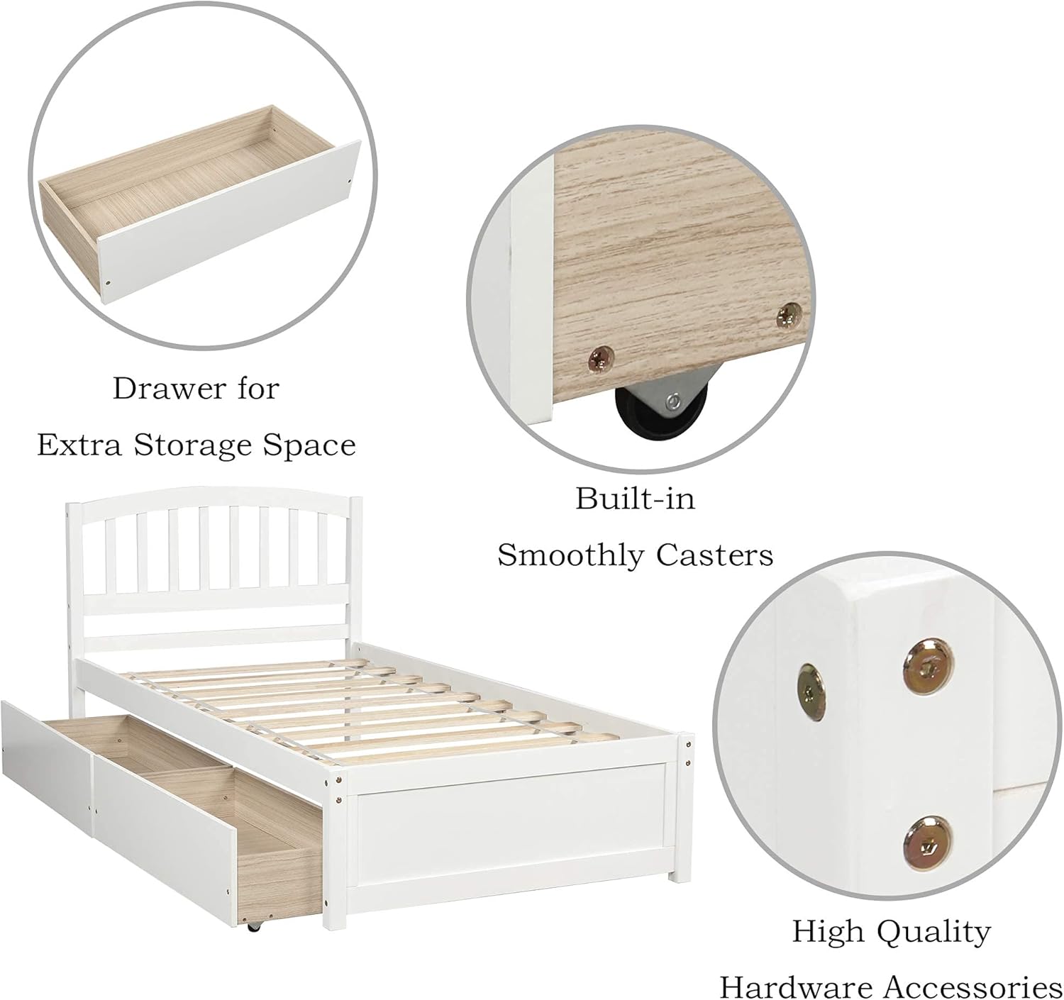 Harper & Bright Designs Twin Storage Bed Frame, Wood Platform Bed with Two Drawers and Headboard, White