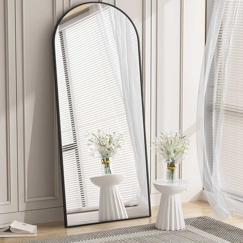 Koonmi 30"x71" Arched Full Length Mirror, Black Large Floor Mirror with Aluminum Alloy Frame Standing Hanging or Leaning Wall-Mounted Full Body Mirror for Living Room and Bedroom
