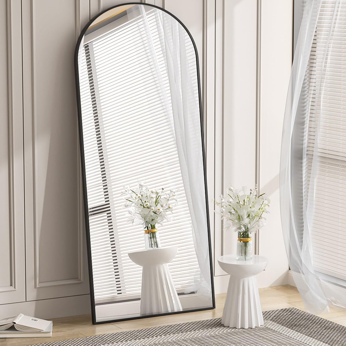 Koonmi 30"x71" Arched Full Length Mirror, Black Large Floor Mirror with Aluminum Alloy Frame Standing Hanging or Leaning Wall-Mounted Full Body Mirror for Living Room and Bedroom