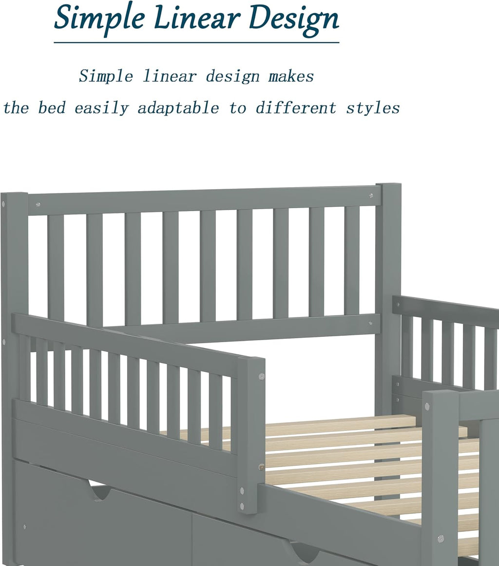Bellemave Kids Full Size Bed Frame with Storage Drawers, Wood Full Bed Frames for Kids, Full Bed Frame with Headboard and Footboard for Boys Girls, No Box Spring Needed,Gray