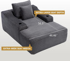 67" Oversized Chaise Lounge Chair Indoor, Soft Boneless Cloud Couch Chair with Wide Armrest Pillows and Cup Holders, Comfy Corduroy Sofa Bed Sleeper Couch for Living Room No Assembly Require,Dark Grey