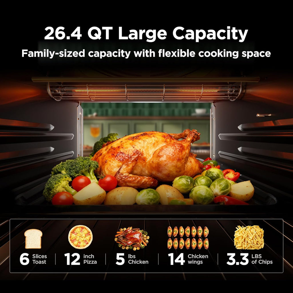 Midea Flexify Pro 10+4 Toaster Oven Air Fryer Combo, Graphene Juicy-Lock Cooking, French Door Countertop Oven, 450°F Flash Air Fry, 26.4 QT Stainless Steel