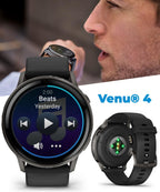 Garmin Venu 4 45mm AMOLED Advanced Health & Fitness GPS Smartwatch  Bright & Colorful Display  Built-in Flashlight  Up to 12 Days  Slate with Black Silicone Band w/Wearable4U Black Earbuds Bundle
