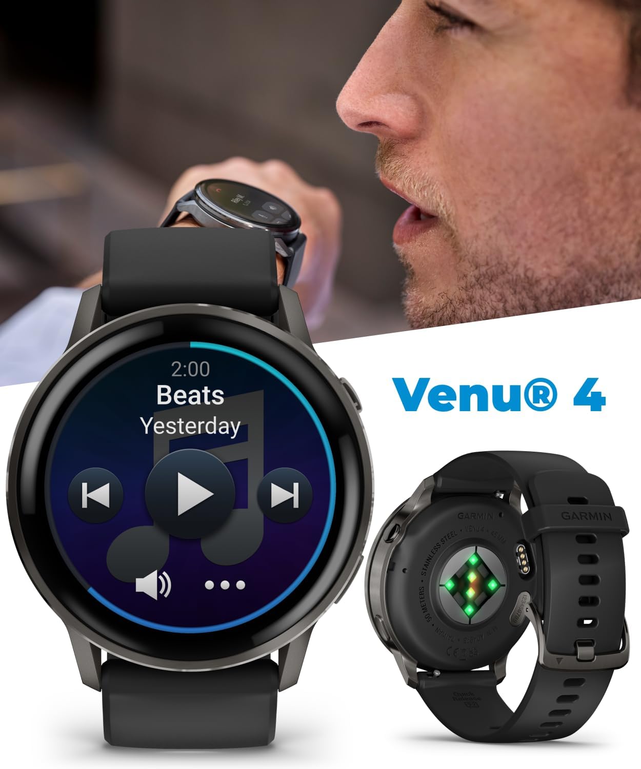 Garmin Venu 4 45mm AMOLED Advanced Health & Fitness GPS Smartwatch  Bright & Colorful Display  Built-in Flashlight  Up to 12 Days  Slate with Black Silicone Band w/Wearable4U Black Earbuds Bundle