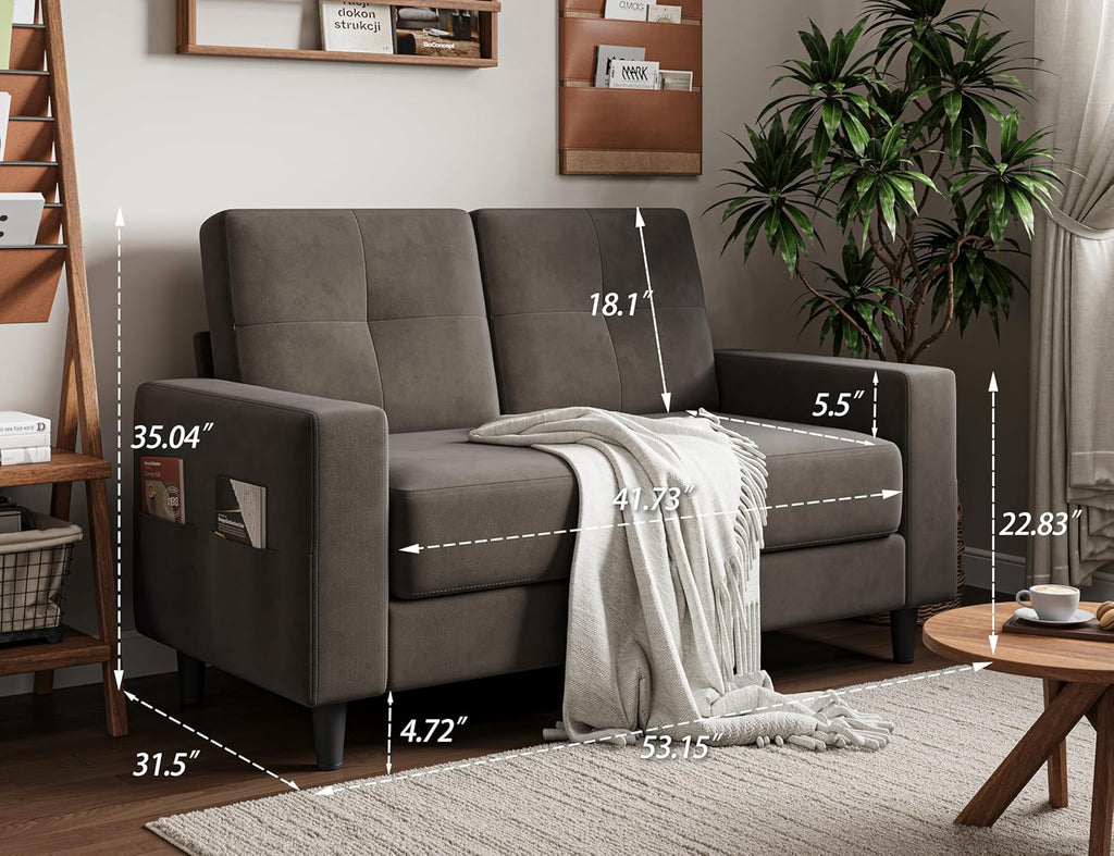 Txtin's Loveseat Sofa 53" Small Couches for Small Spaces 2 Seater Mini Couch for Bedroom Comfy Modern Love Seat for Apartment Office Living Room Brown