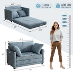 51" Loveseat Sleeper Sofa Bed, Chenille Convertible Floor Sofa Bed for Small Spaces, Folding Couch Bed with Deep Seat, 2 Pillows & Solid Frame, Pull Out Couch for Living Room, Light Blue