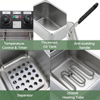 12L Electric Deep Fryer with Basket, 2500W Countertop Oil Fryer with Timer & Adjustable Temperature, Stainless Steel Frying Pot for Home Cooking