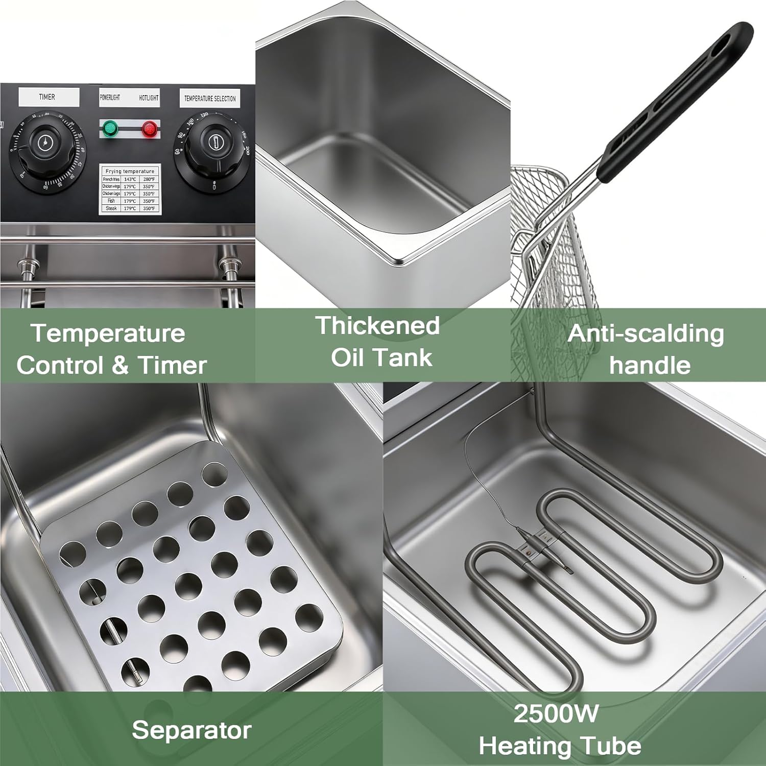 12L Electric Deep Fryer with Basket, 2500W Countertop Oil Fryer with Timer & Adjustable Temperature, Stainless Steel Frying Pot for Home Cooking