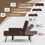 Flamaker Futon Sofa Bed Modern Folding Futon Set Convertible Recliner Lounge for Living Room with 2 Cup Holders, Removable Armrests (PU Leather, Brown)