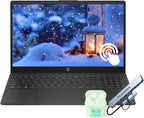 HP 15.6" FHD Touchscreen Laptop Computer  16GB RAM 256GB SSD  8-Core AMD Ryzen 7  Windows 11  Copilot AI-Ready  WiFi-6  PLUSERA Earphones & 8-in-1 Hub Included  Black