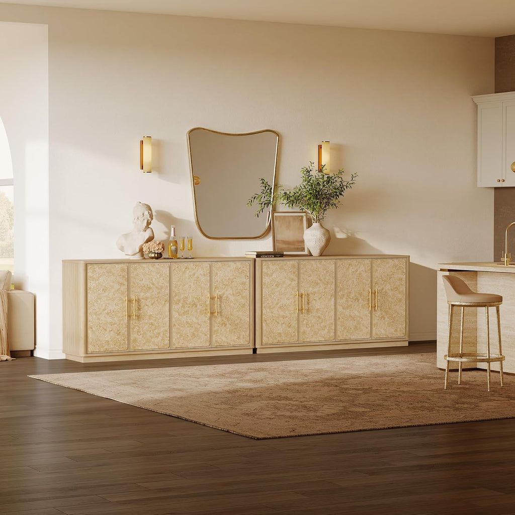 SICOTAS Buffet Cabinet with Storage - 59" Burl Sideboard Cabinet with 4 Doors Luxury Storage Cabinet Accent Credenza Large Media Console Table for Living Room Dining Room Entryway Kitchen