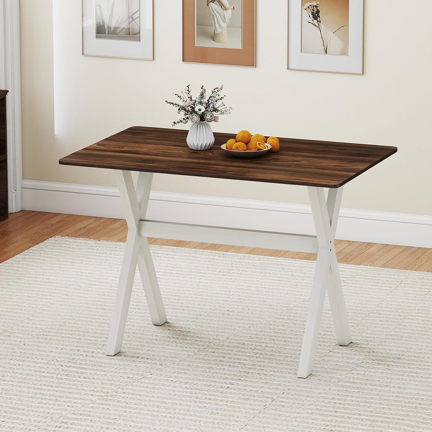 Giantex 43" Dining Table for 4, Rectangular Kitchen Table with Rubber Wood X-Shaped Frame, Space Saving Dinner Table for Living Dining Room, Dinette, Home Office, Restaurant