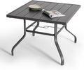 NUU GARDEN 37" Outdoor Patio Table, Square Steel Slat Dining Table for 4 with 1.57" Umbrella Hole, Powder-Coated Iron Frame and Slatted Top for Patio, Garden and Balcony, Gray