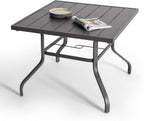 NUU GARDEN 37" Outdoor Patio Table, Square Steel Slat Dining Table for 4 with 1.57" Umbrella Hole, Powder-Coated Iron Frame and Slatted Top for Patio, Garden and Balcony, Gray