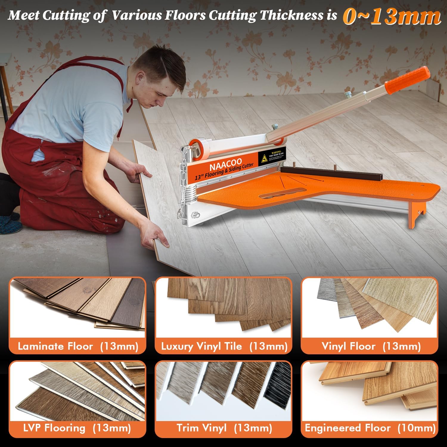 Laminate/Vinyl Floor Cutter with Extra Blade for Work Efficiently,13“ Vinyl Plank Cutter with Wheel - Just 1 Step Meet Angle&Length Cutting, Flooring Tools-Cuts LVP, Engineer Wood, VCT, SPC, WPC.