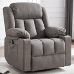 Rocker Swivel Recliner Chair for Adults, Overstuffed Large Manual Recliner Glider with Massage and Heat, Comfy Soft Fabric Living Room Reclining Sofa Chair (Smoked Gray)