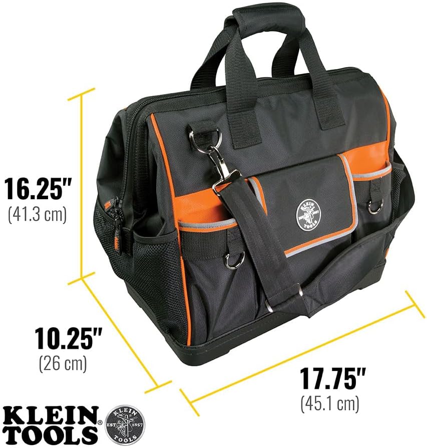 Klein Tools 55469 Tradesman Pro Wide-Open Tool Bag Made of 1680 Ballistic Weave with Molded Bottom and Detachable Shoulder Strap