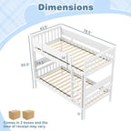 Giantex Wood Bunk Bed Twin Over Twin, Solid Wood Bunk Bed Frame with Ladder & Safety Guardrails, Space-Saving Convertible Bunk Beds for Kids Teens Juniors, Can Be Divided Into Two Twin Beds, White