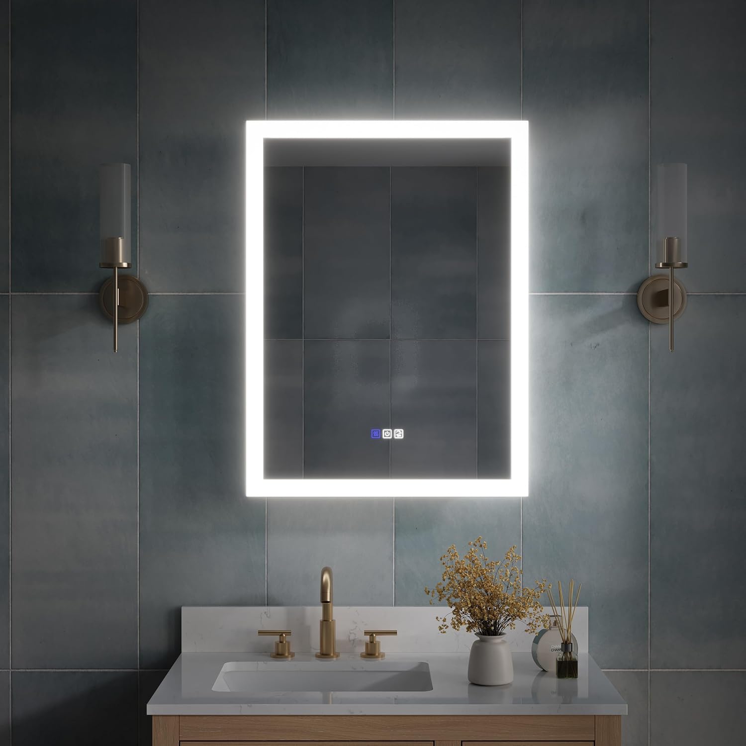 WELLFOR 24 x 32 Inch LED Medicine Cabinet with Lights, 3X Magnification Makeup Mirror, Bathroom Vanity Mirror Cabinet with Storage, Anti Fog, Surface or Recess Mount, Right Opening Door