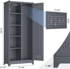 73" H Garage Storage Cabinet,Broom Closet Storage Cabinet with Adjust Shelves,Utility Cabinet,Utility Closet for Garage,Office,Gray