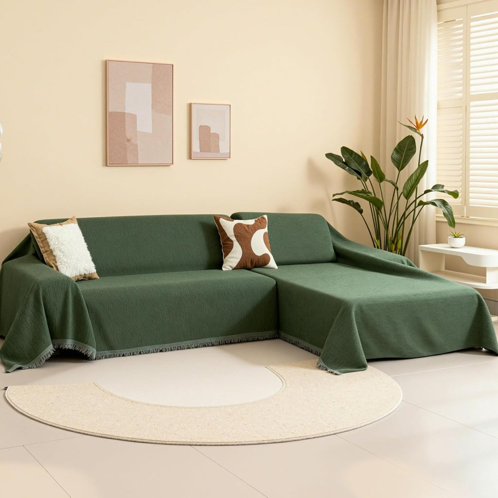 MEETSKY Sectional Couch Covers for Dog, 2 Pieces Sofa Cover Washable, Pet Couch Cover for L Shape Sofa, Sofa Slipcover for 3 Cushion Couch, Furniture Protector(XX-Large, 71"x118"+91"x134", Moss Green)