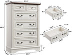 BLANKSPACE Farmhouse Dresser with 6 Drawers, Antique White Dresser for Bedroom, Hallway, Living Room, or Office Storage