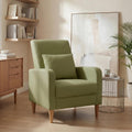 COLAMY Mid-Century Modern Upholstered Accent Chair with Back Pillow & Solid Wood Legs, Leather Cozy Armchair for Living Room, Bedroom, Reading Nook, Apartment & Small Spaces, Green