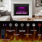 Electric Fireplace Inserts with 3 Flame & Top Light Color, Recessed Fireplace Heater with Thermostat, 750/1500W, Crackling Sound, Logs & Crystals, Timer, 32.2" W x 19.6" H Rear