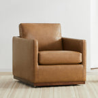 CHITA Swivel Accent Chair, Faux Leather FSC Certified Mid Century Modern Arm Chair for Living Room and Bedroom, Fully Assembled, Saddle Brown