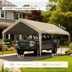 Carport Replacement Canopy Cover 12'x20' for Tent Top Garage Shelter Cover, 800D Heavy Duty Oxford Waterproof & UV Protected Car Canopy Tarp with Ball Bungees (Frame is not Included)